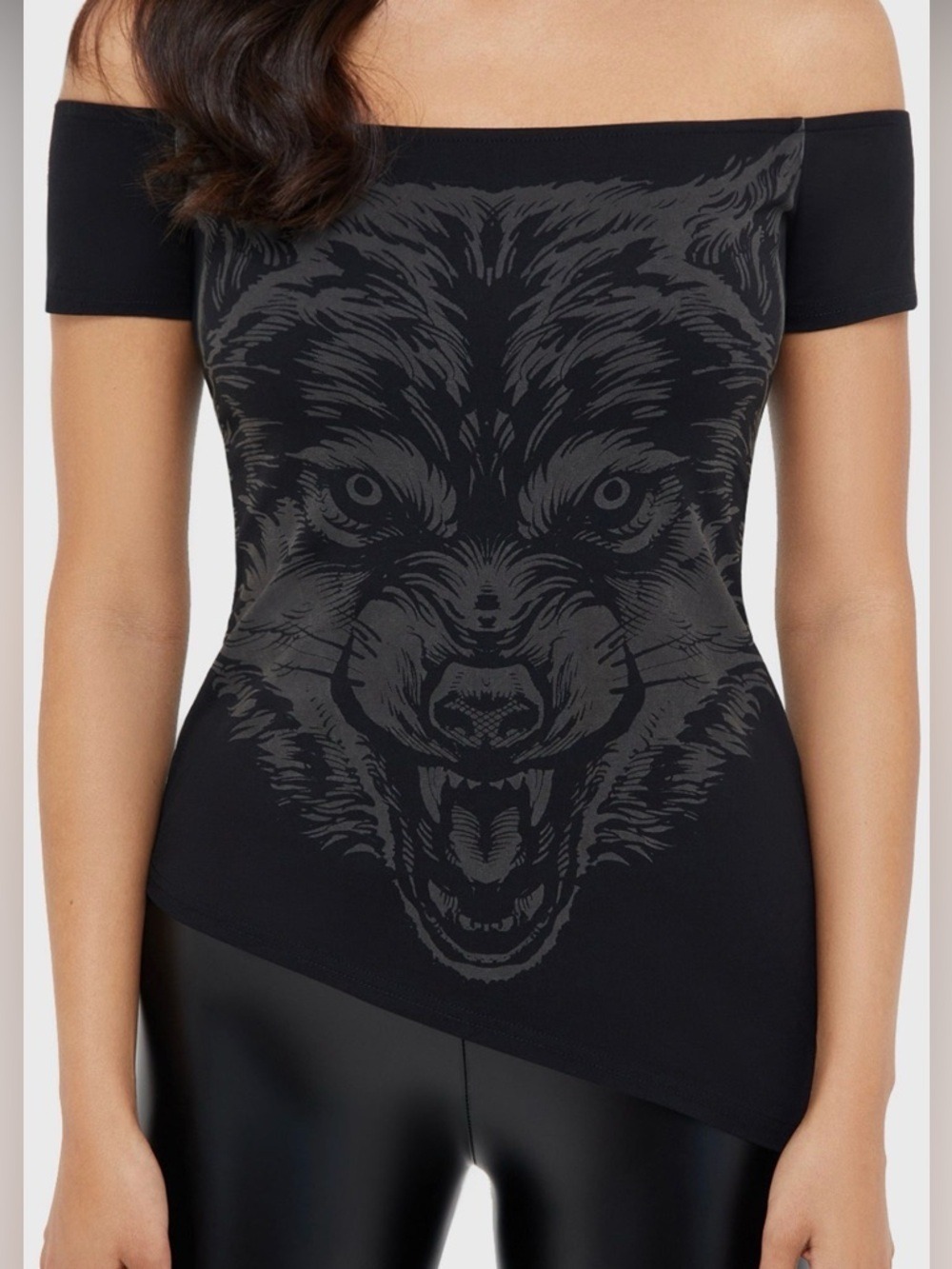 KILLSTAR Wolf Off Shoulder Top Small Medium Black Cotton Blend NWT